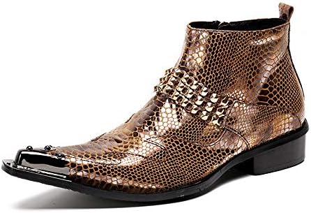 Ankle Boot for Man High Top Boot Slip On Style Genuine Leather Exquisite Zipper Rivet Metal Toe