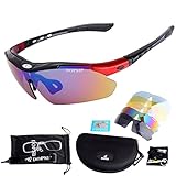Cycling Sunglasses,Polarized Sports Glasses with 5 Replacement Lenses UV for Cycling Baseball with Greeting Cards