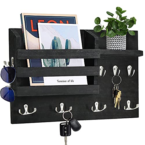 Key and Mail Holder for Wall with Shelf, Wooden Mail Organizer Wall