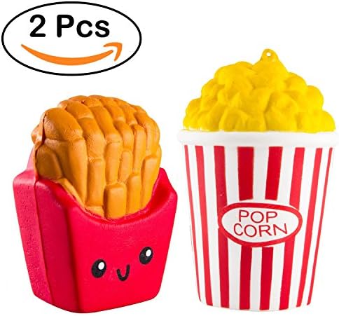 SQUISHIES, Squishy Toys Slow Rising - 2 Pack Kawaii Popcorn and Fries Squishies Food for Kids and Adults, Stress Relief and Fun!