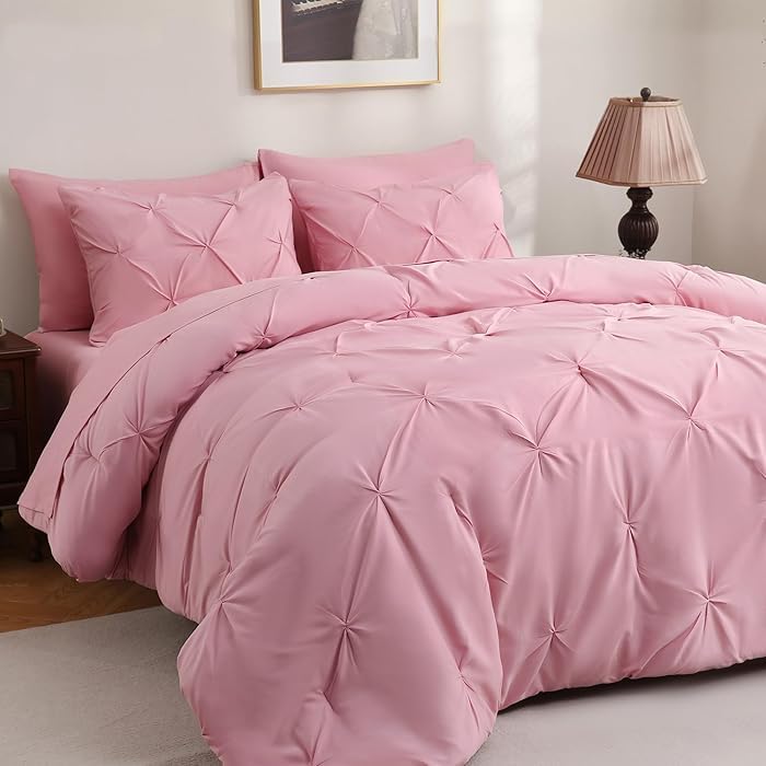 Comfort Collections Luxury Alford Alexander Pin Tuck Pinch Pleat Duvet Quilt Cover Reversible Diamond Bedding Set With Matching Pillowcases Pink Superking 260cm x 220cm Approximate