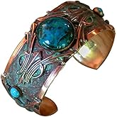 Elaine Coyne Wearable Art Patina Art Deco Motif Cuff Bracelet - Chrysocolla