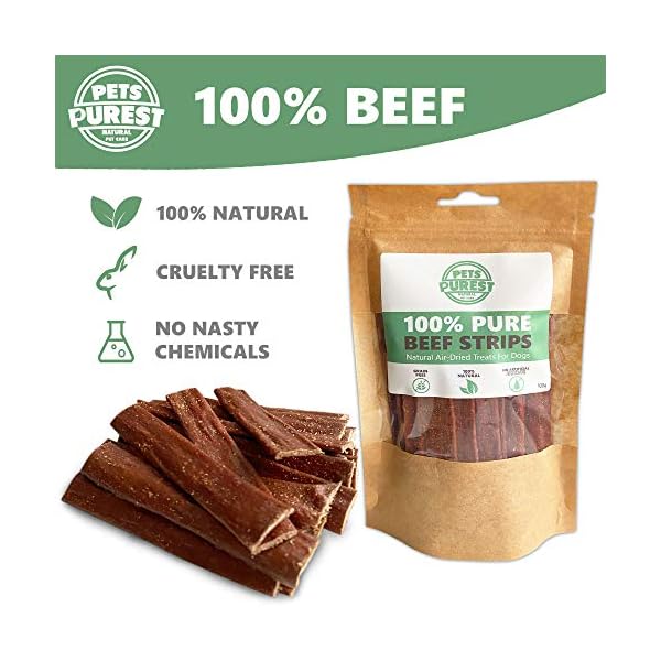 Pets Purest Dog Treats Beef Strips UK - 100% Natural Air-Dried Chews for Dogs, Puppy & Senior. Pure Healthy…