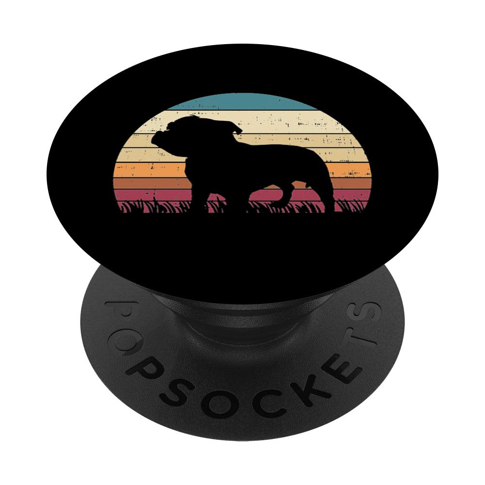 Pitbull Silhouette Sunset Retro Pitties Dog Lover Owner Gift PopSockets PopGrip: Swappable Grip for Phones & Tablets
