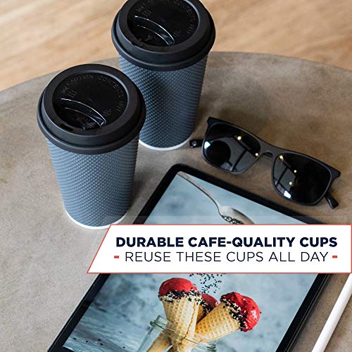 Glowcoast Disposable Coffee Cups With Lids - 16 oz To Go Coffee Cup With Lid (70 Set). Large Togo Travel Paper Hot Cups Insulated For Hot and Cold Beverage Drinks, No Sleeves Needed (Dusk Grey) - Thumbnail 3