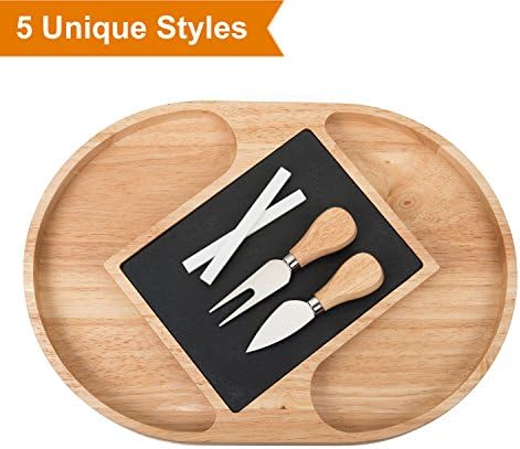 Slate and Wood Cheese Board Set, Include Cheese Tools, Chalk, Removeable Slate Cheeseboard Platter Tray for Easy Cleaning [14.5" x 10.5"]