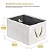 MaidMAX Cloth Storage Baskets, 14.4×10×8.4'', Shelf Basket, Collapsible Storage Bins with 2 Cotton Rope Handles, Bamboo Style Slubbed Fabric, Beige with Gray Lining, Set of 3