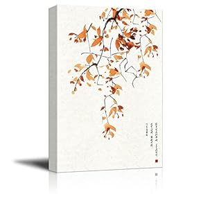 Canvas Wall Art - Chinese Ink Painting Style Red Leaves - Giclee Print Gallery Wrap Modern Home Art Ready to Hang - 12x18 inches