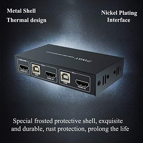 AAO 2X1 KVM Switch HDMI 4K 2 Port USB KVM Switch Box Supports Auto-scan, Hot-Key Switch for Netware, Dos, Linux, Unix and Windows 4K@30Hz with 2 Pcs 5ft USB Cables and HDMI Cables