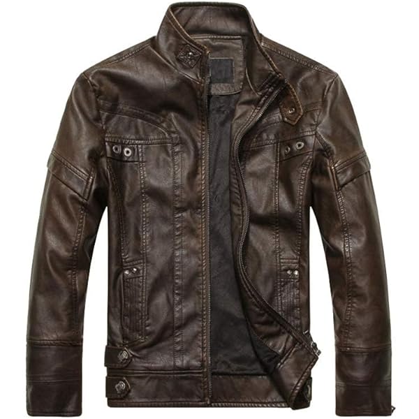 chouyatou Men's Vintage Stand Collar Pu Leather Jacket (Small