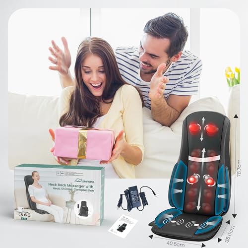 Snailax Improved Shiatsu Massage Seat Cushion with Heat, Massage Pad with Compression Kneading Vibration, Full Body Massager for Back, Neck, Shoulder, Back Massager, Gifts