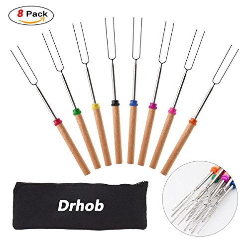 Drhob 8Pcs Retractable Marshmallow Roasting Sticks Set Barbecue Forks Grilling Skewers for BBQ, Picnic, Camping
