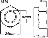 LLB M16 Locking Nyloc Hex Nut 16mm Galvanised Steel Zinc Box of 6 view 2