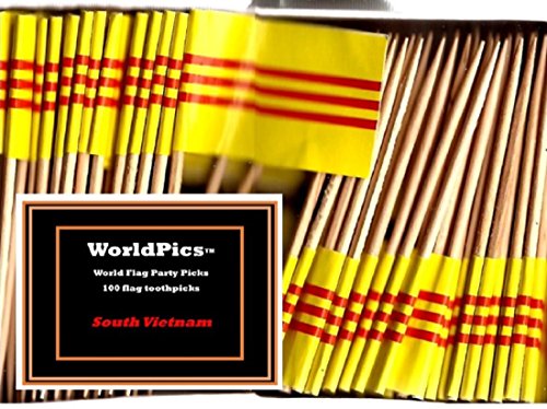 One Box South Vietnam Toothpick Flags, 100 Small Mini South Vietnamese Flag Cupcake Toothpicks or Cocktail Picks