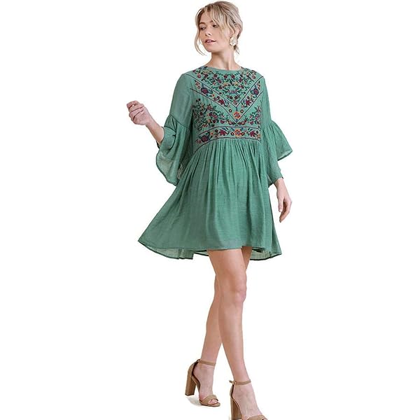 bell sleeve embroidered dress Floral Embroidered Bell Sleeve Dresses