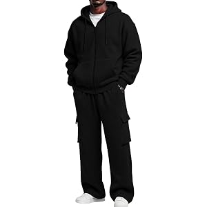 Men's 2 Piece Tracksuit Sweatsuit Set Cargo Zip Up Pullover Hoodie Matching Sweatpants Casual Athletic Sportswear