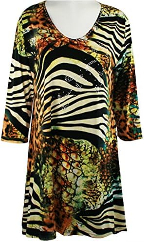Valentina Signa - Jungle Views, 3/4 Sleeve V-Neck Print Rhinestone Highlights