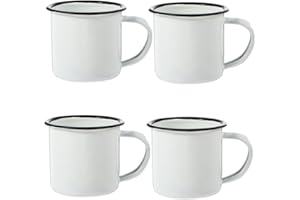 COOLHIYA 4 Pcs Old Retro Drinking Glass Enamel Tea Mug Reliable Water Cup Enamel Camping Cup Tin White Iron