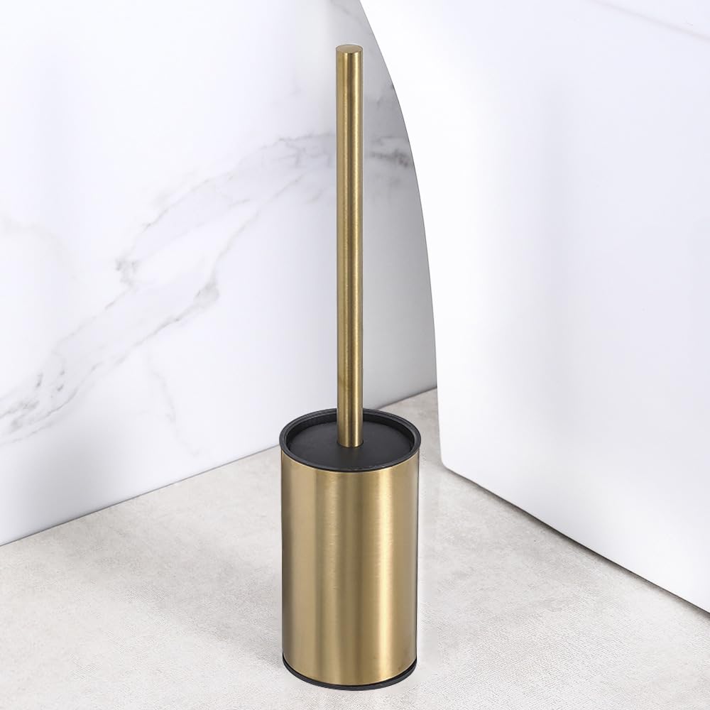 Stainless Steel Toilet Brush and Holder, free standing,Heavy Duty Cleaner for Bathroom, Gold