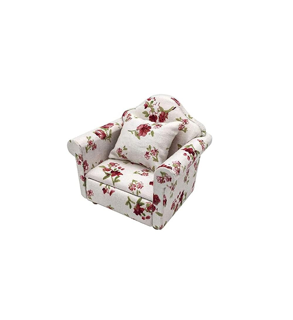 LATRAT Dollhouse Sofa, 1:12 Dollhouse Miniature Furniture Model Cloth Floral Pattern Couch Armchair Sofa with Cushion, Accessories Floral Pattern Mini Furniture Sofa Set with Back Cushion (Saffron)