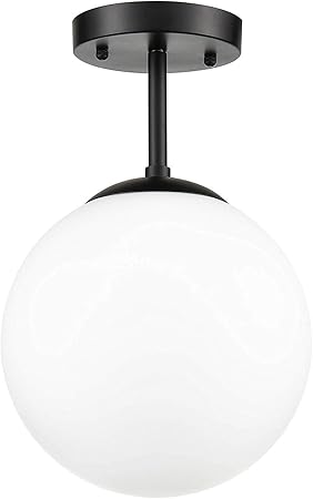 Bagood Globe Semi Flush Mount Ceiling Light Matte White Glass