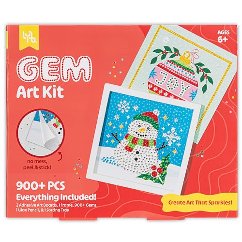 Little Yellow Bicycle: Snowman Gem Art Kit - DIY Sparkling Snowman Craft Set, Pre-Printed Sticky Canvas & Gems, Holiday-Themed Activity, Kids & Adult