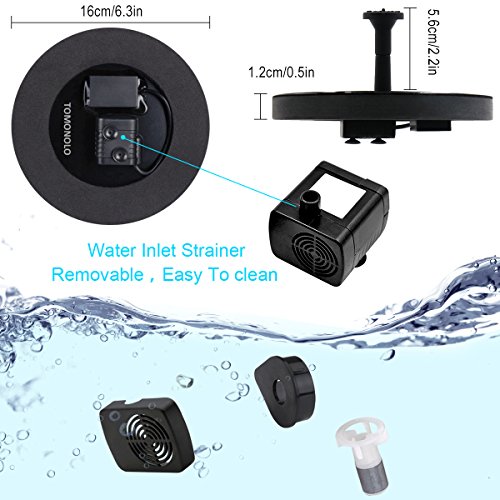 Solar Bird Bath Fountain Pump, TOMONOLO Upgrade 1.4W Solar Powered Fountain Free Standing Solar Panel Kit Watering Pumps Outdoor Submersible Pump for Pond, Pool, Garden, Aquarium