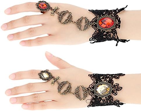 Petbly(TM)South Korea Turkey Big Crystal Rhinestones Black Lace Bracelet Bangle with Ring Party Dance Wedding Bride Bridesmaids Jewelry