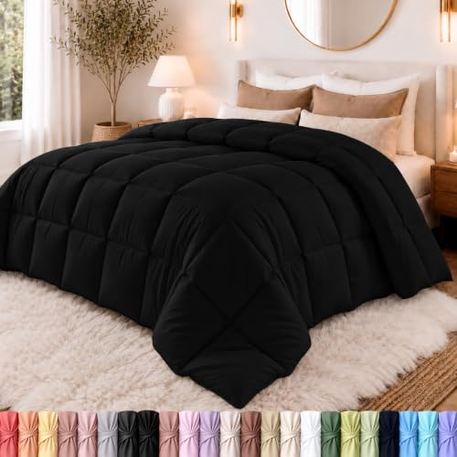 Utopia Bedding Duvet, 4.5 tog King Size with Corner Tabs, Microfiber Soft Breathable King Duvet, Box Stitched All Year Round Quilt 220x230 cm (Black)
