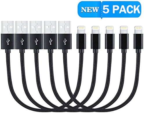 Certified iTech Gadgets [Heavy Duty] USB Short Nylon Braided Lightning Charging Cable 9 Inch, 5 PACK Lightning 8 Pin to USB for iPhone, iPad, iPod (Black)