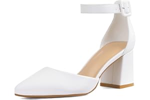 mysoft Women's Pointed Toe Low Chunky Heels Closed Toe Ankle Strap Dress Pump Shoes - Available in Wide Sizes