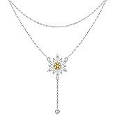 Jewlikee Edelweiss Necklace Silver Layered Necklaces for Women Sterling Silver Layered Pendant Chain White Flower Jewelry Mothers Day Gifts