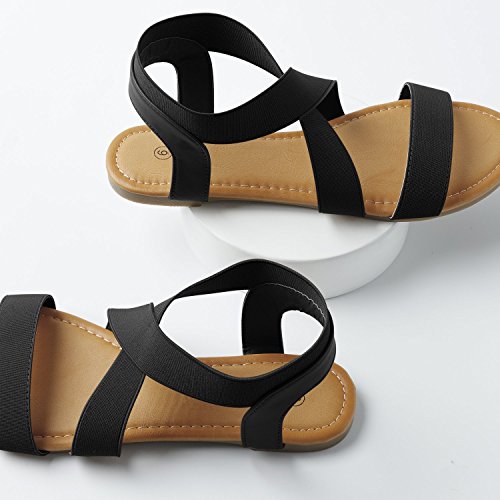 Rekayla Elastic Ankle Wrap Flat Sandals for Women Black 09 - Thumbnail 7