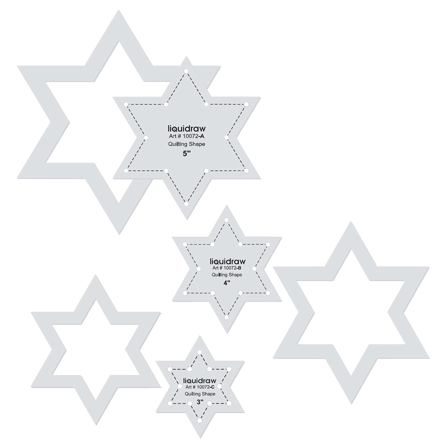 Liquidraw Quilting Templates & Rulers for Patchwork Acrylic Stencils Set of 3 Hexagon, Hearts, Square & Stars (Star Set of 3)