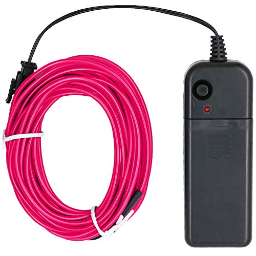 Searik LED Neon Light, 16.4ft/5m Portable EL Wire Glowing Rope Lights LED Strips with Battery Controller for Christmas Decoration, Parties, Festival, DIY, Car, Clothes Decor (5m/16.4ft, Pink)