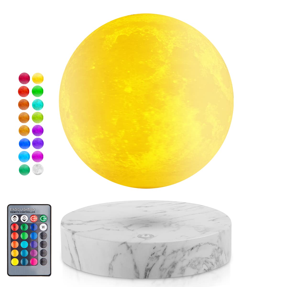 UVEHAS Floating Moon Lamp - Levitating Moon Lamp Has 16 Colors LED Lighting Modes Spinning 3D Printing Moon Light Magnetic Levitation Night Lights Unique Gifts for Christmas, Room Decor