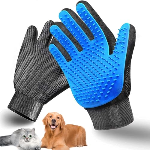 MXCOCO Guantes Removedores de Pelo para Mascotas (Par), Guantes con Cepillos para Bañar, Masajear Mascotas con Correas Ajustables, Perfecto para Quitar Pelos Largos de Perros y Gatos