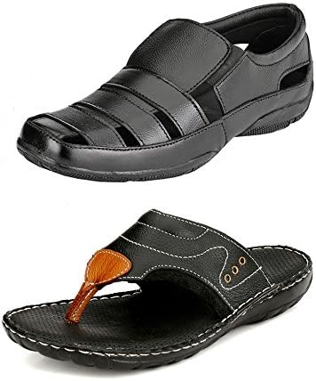 Men's Pure Leather Sandals (Combo of 2)