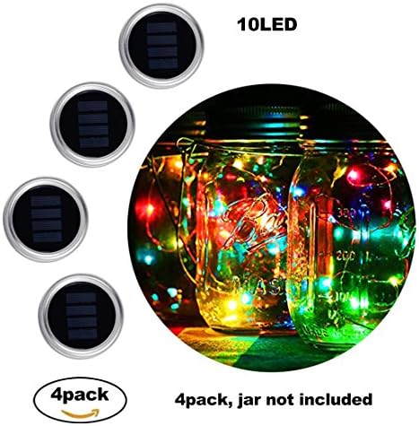 Solar Mason Jar Lights Lids Rubikliss 4 Pack 10 LED Solar Fairy Lights Lids for Wedding Christmas Holiday Party Decorative Lighting Regular Mouth Jars(Multi-Color)