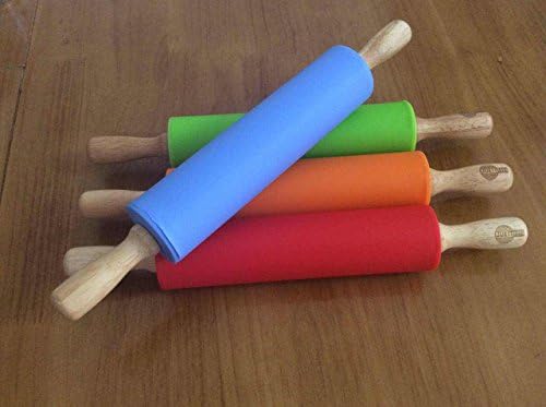 JUKITOO THE BEST SELLING Silicone Rolling Pin Non-stick Surface Wooden Handle Rolling Pin, Silicone Surface Rolling Pin, Wooden Rolling Pin Handle for Rolling Dough, Baking,12 inch (Blue)