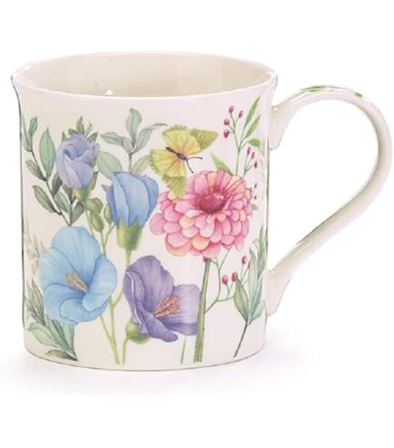 Burton BURTON Mauve Wildflower And Butterfly Mug, 12 Oz