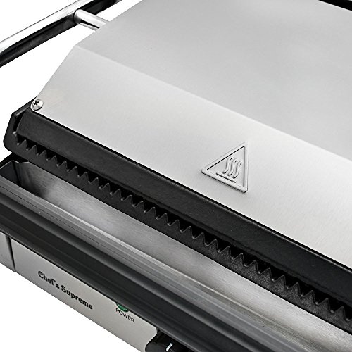 Chef's Supreme - Commercial Panini Grill w/ 14" x 9" Grooved Plates