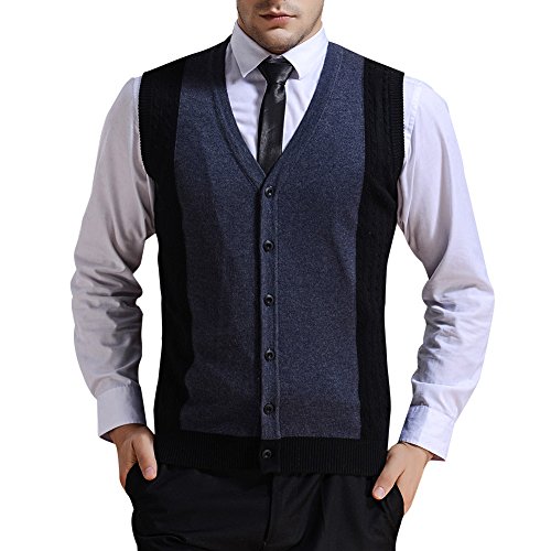 Zicac Men's Business V-neck Assorted Color Knitwear Vest Cardigan Sweater (XL, Dark Gray)