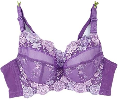 VOYAGEA Large size bra big cup embroidery adjustment type bra enlarge C D E F G H (75F=34E, purple)