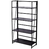 Space Saver Folding 4 Tiers Bookshelf Wooden Storage Shelves Book Rack Organizer Bookcase Accent