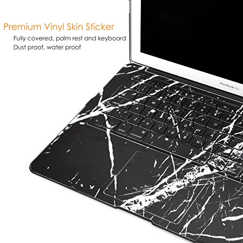 TOP CASE – 2 in 1 Bundle Deal Black Marble Pattern Rubberized Hard Case + Vinyl Full Keyboard Decal Sticker for MacBook Air 13" (13" Diagonally) Model: A1369 / A1466 - Black