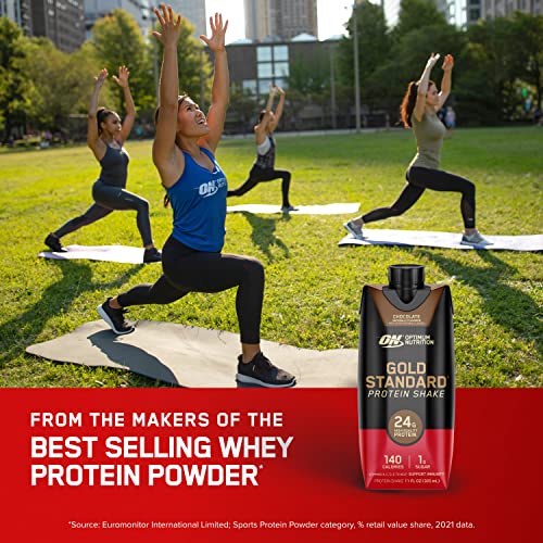 OPTIMUM NUTRITION GOLD STANDARD PROTEIN SHAKE, 24G PROTEIN, READY TO DRINK PROTEIN SHAKE, GLUTEN FREE, VITAMIN C FOR IMMUNE SUPPORT, CHOCOLATE, 11 FL OZ, PACK OF 4 (PACKAGING MAY VARY)