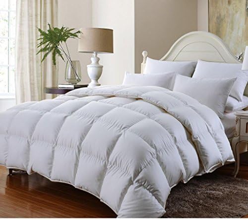 California (Cal) King Size Luxurious 1000 Thread Count Siberian Goose Down Comforter, 100% Egyptian Cotton Cover, Solid White Color, 750 Fill Power, 50 Oz Fill Weight