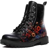 AWSOLE Lady's Flower Ankle Boots Butterfly Dark Forest Floral Fantasy Classic Lace-Up Comfortable Waterproof Combat Booties