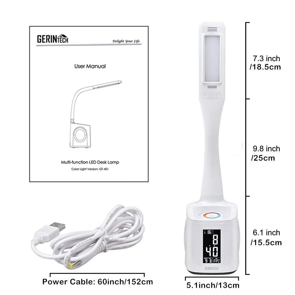 Gerintech LED Desk Lamp with USB Charging Port for Study Calendar 7.5 Pen Holder GT401C